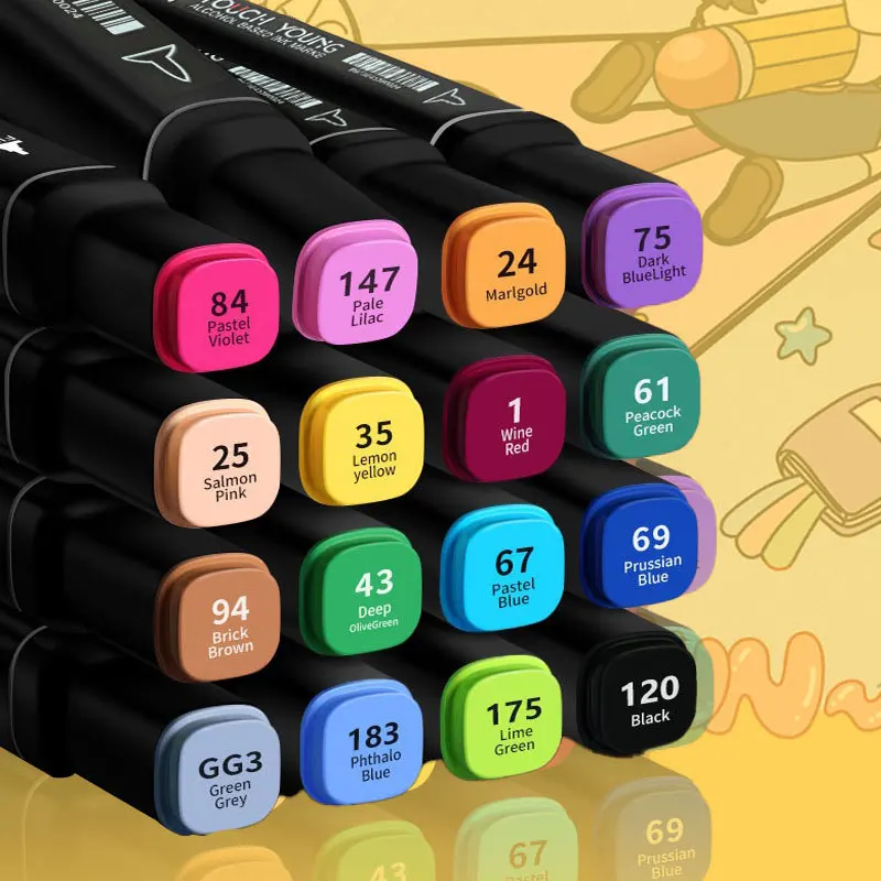 24-168 Colored Marker Pens Set Manga Brush Pen - Image 2